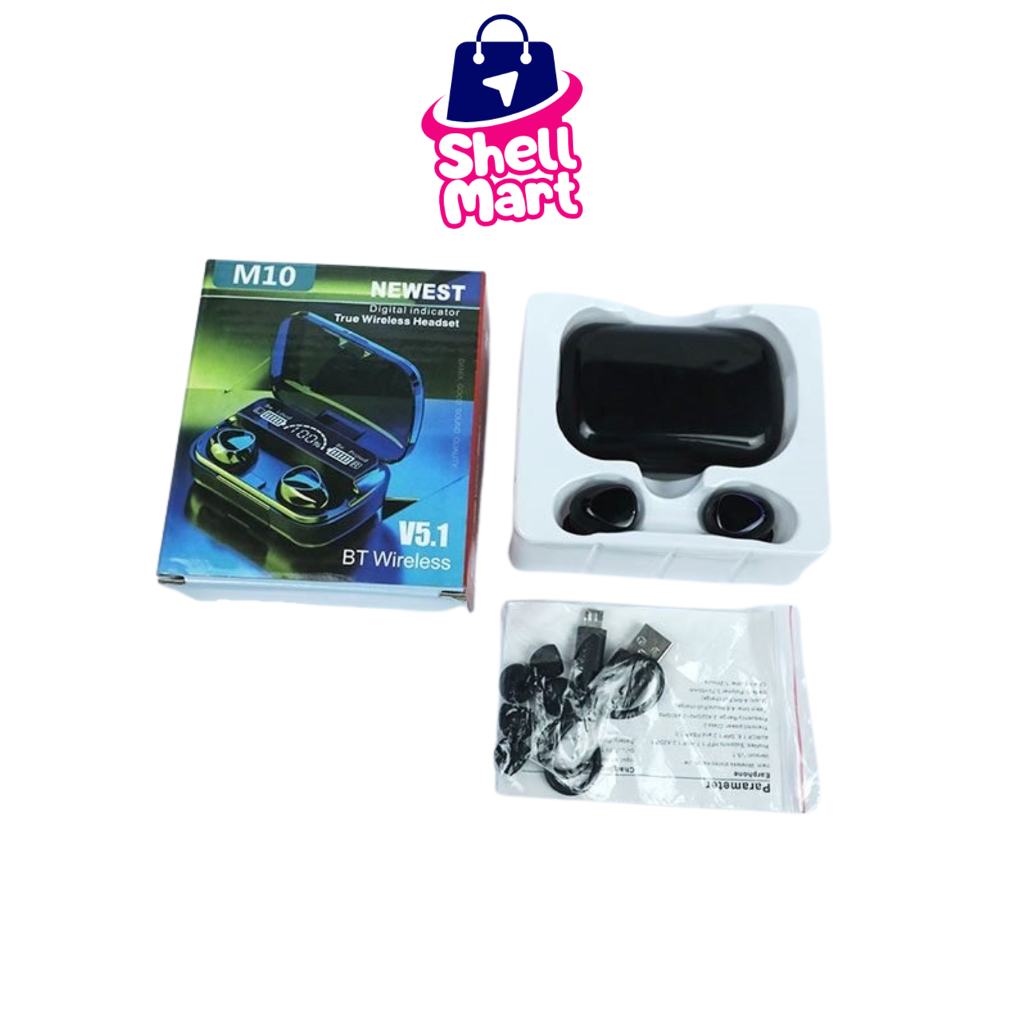 M10 Wireless TWS Bluetooth Earbuds – LED Display, Touch Control & Long Battery